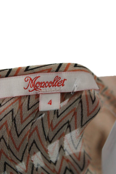 Moncollet Womens Tunic Silk Beige Aztec Round Neck 3/4 Sleeve Size 4