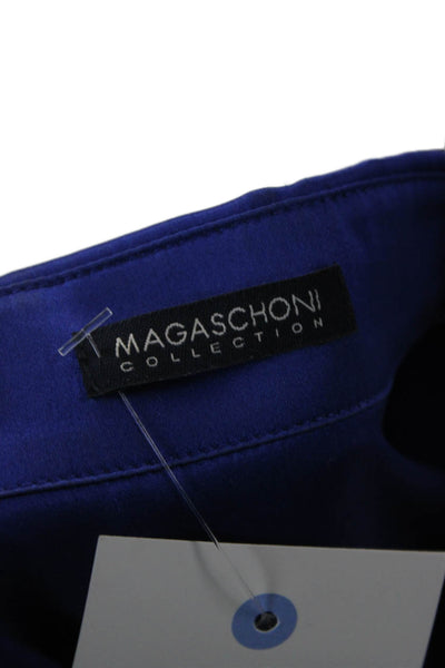 Magaschoni Women Silk Collared Button Up Blouse Blue Long Sleeve Size S