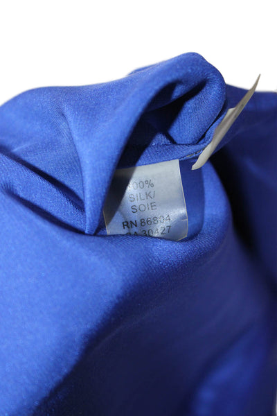 Magaschoni Women Silk Collared Button Up Blouse Blue Long Sleeve Size S