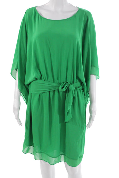 BCBGMAXAZRIA Womens Kaftan Dress Green Drawstring Round Neck Beach Size L