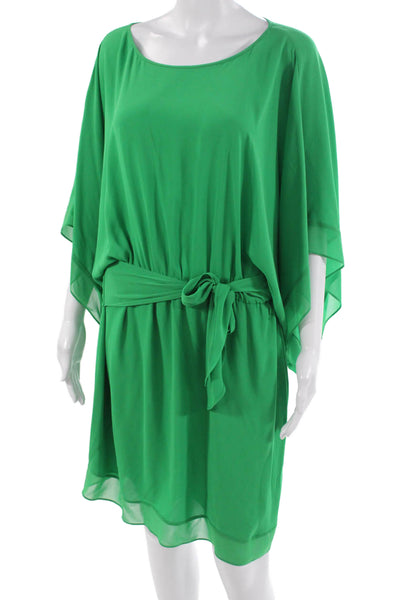 BCBGMAXAZRIA Womens Kaftan Dress Green Drawstring Round Neck Beach Size L
