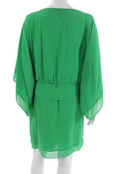 BCBGMAXAZRIA Womens Kaftan Dress Green Drawstring Round Neck Beach Size L