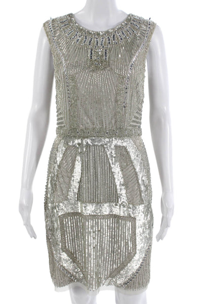 Aidan Mattox Womens Sheath Mini Dress Gray Sleeveless Crewneck Size 6