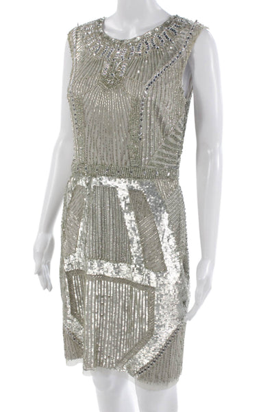 Aidan Mattox Womens Sheath Mini Dress Gray Sleeveless Crewneck Size 6