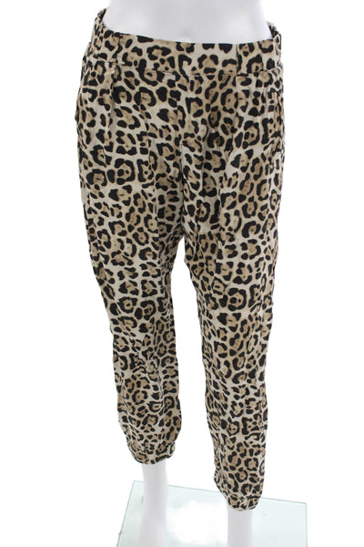 ATM Womens Ankle Cropped Silk Animal Print Pants Beige Size S