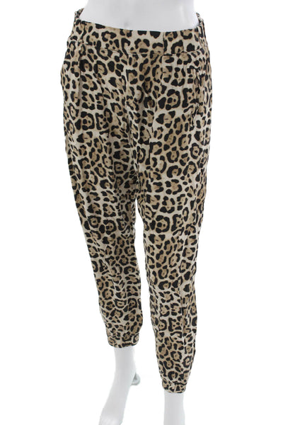 ATM Womens Ankle Cropped Silk Animal Print Pants Beige Size S