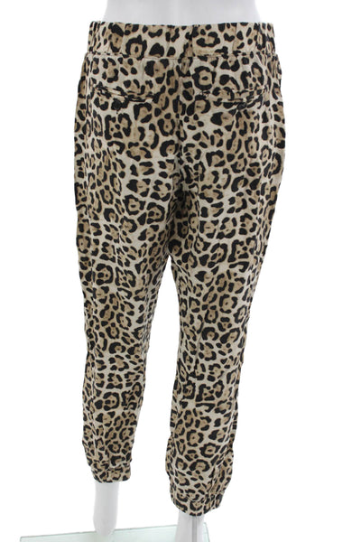 ATM Womens Ankle Cropped Silk Animal Print Pants Beige Size S