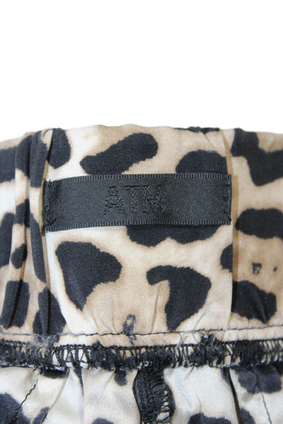 ATM Womens Ankle Cropped Silk Animal Print Pants Beige Size S
