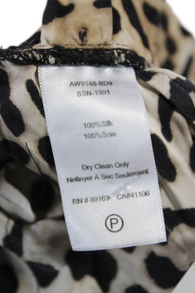 ATM Womens Ankle Cropped Silk Animal Print Pants Beige Size S