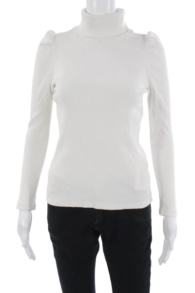 Amo Women Basic White Cotton Turtleneck Long Sleeve Sweater Size M