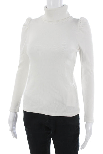 Amo Women Basic White Cotton Turtleneck Long Sleeve Sweater Size M