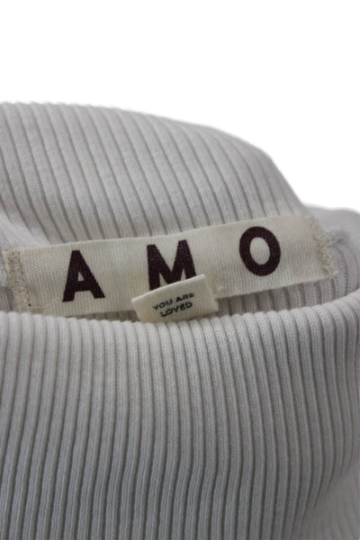 Amo Women Basic White Cotton Turtleneck Long Sleeve Sweater Size M