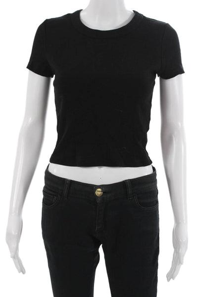 Michael Stars Womens Black Cropped Cotton Crewneck T-Shirt Short Sleeve Size S