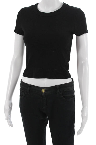 Michael Stars Womens Black Cropped Cotton Crewneck T-Shirt Short Sleeve Size S