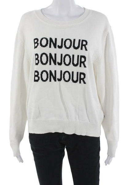 Karl Lagerfeld Unisex White Wool Cashmere Pullover Crewneck Graphic Size L