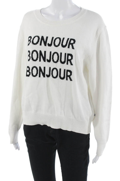 Karl Lagerfeld Unisex White Wool Cashmere Pullover Crewneck Graphic Size L