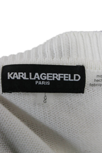 Karl Lagerfeld Unisex White Wool Cashmere Pullover Crewneck Graphic Size L