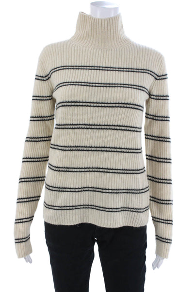 Vince Unisex Pullover 100% Cashmere Turtleneck Striped Beige Size XS