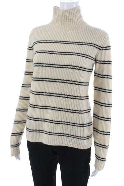 Vince Unisex Pullover 100% Cashmere Turtleneck Striped Beige Size XS