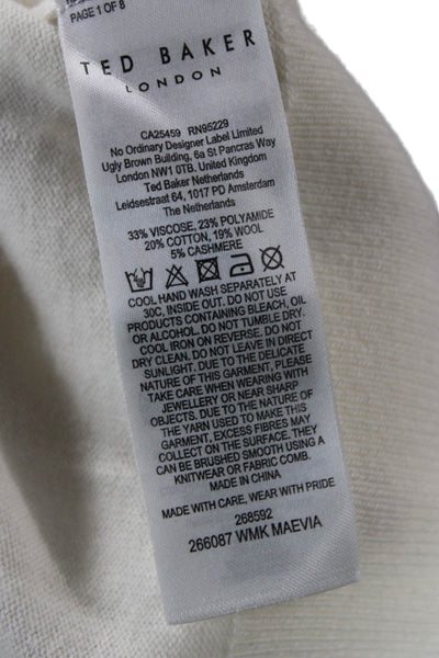 Ted Baker London Unisex Pullover Turtleneck Sweater White Cashmere Blend Size 0