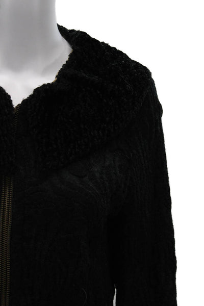 Eva & Claudi Women Black Wool Floral Button Collared Bohemian Jacket Size S