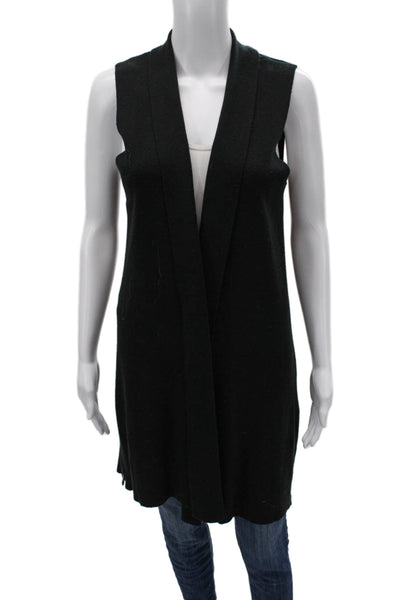St. Tropez Women V-Neck Sleeveless Black Merino Wool Blend Vest Size M