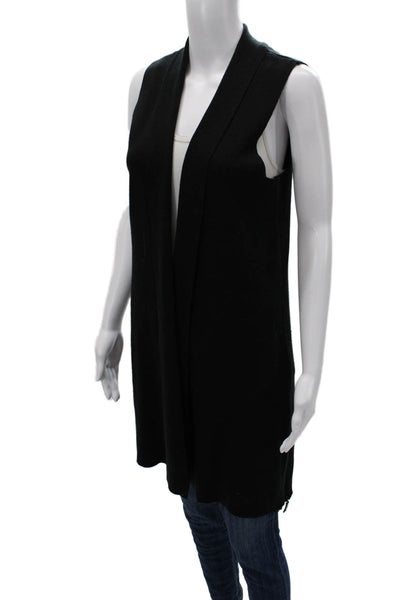 St. Tropez Women V-Neck Sleeveless Black Merino Wool Blend Vest Size M