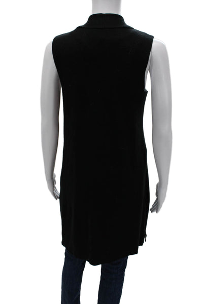 St. Tropez Women V-Neck Sleeveless Black Merino Wool Blend Vest Size M