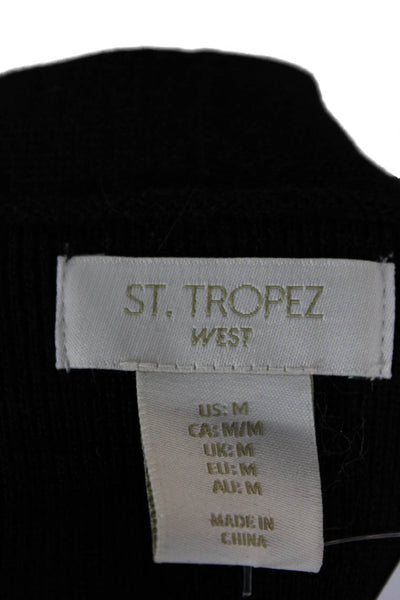 St. Tropez Women V-Neck Sleeveless Black Merino Wool Blend Vest Size M