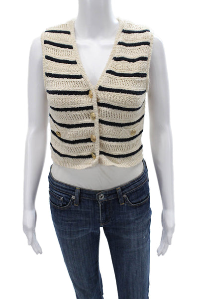 Zara Women Striped V Neck Button Cotton Polyester Nautical Vest Size S