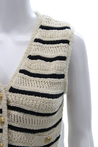 Zara Women Striped V Neck Button Cotton Polyester Nautical Vest Size S