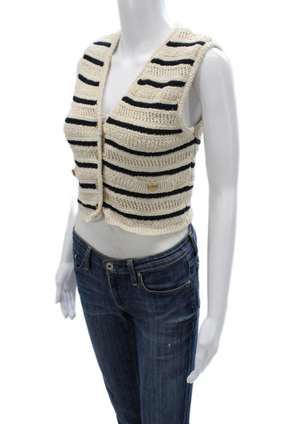 Zara Women Striped V Neck Button Cotton Polyester Nautical Vest Size S
