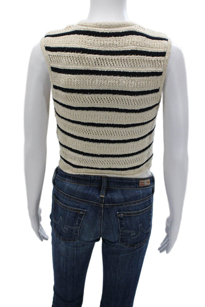 Zara Women Striped V Neck Button Cotton Polyester Nautical Vest Size S