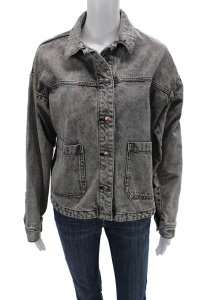 Zara Womens Gray Cotton Collared Button Solid Long Sleeve 90s Jacket Size XS