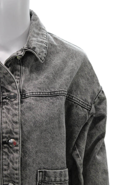Zara Womens Gray Cotton Collared Button Solid Long Sleeve 90s Jacket Size XS