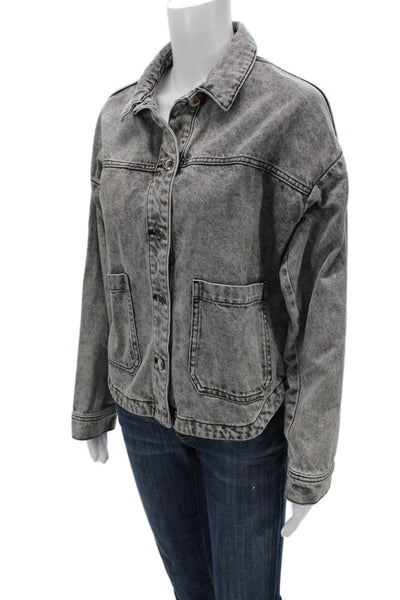 Zara Womens Gray Cotton Collared Button Solid Long Sleeve 90s Jacket Size XS