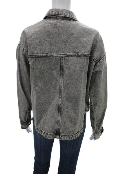 Zara Womens Gray Cotton Collared Button Solid Long Sleeve 90s Jacket Size XS