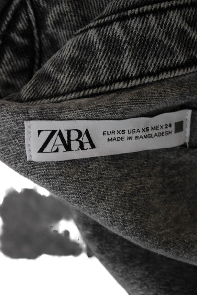 Zara Womens Gray Cotton Collared Button Solid Long Sleeve 90s Jacket Size XS