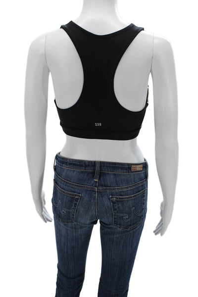Splits 59 Womens Scoop Neck Stretch Knit Sports Bra Black Green Size Small