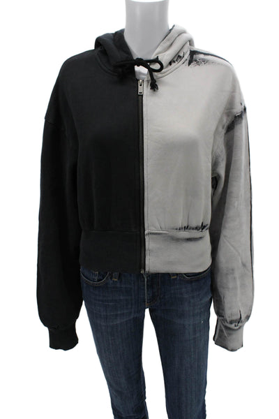 Zara Women Full-Zip Hoodie Black Long Sleeve Cotton Blend Grunge Size M