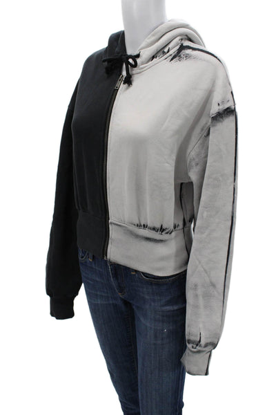 Zara Women Full-Zip Hoodie Black Long Sleeve Cotton Blend Grunge Size M