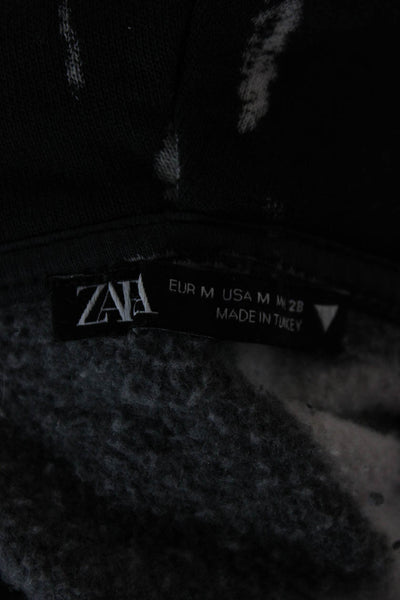 Zara Women Full-Zip Hoodie Black Long Sleeve Cotton Blend Grunge Size M