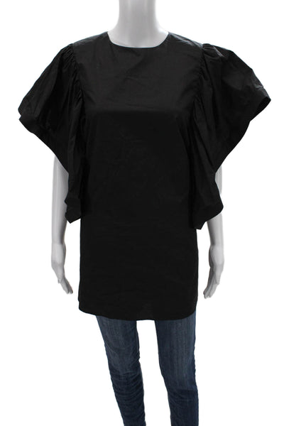 FT Inc Womens Tunic Blouse Black Short Sleeve Round Neck 100% Cotton Size M