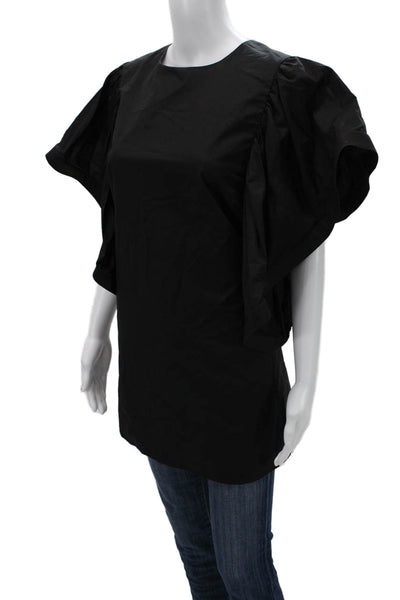 FT Inc Womens Tunic Blouse Black Short Sleeve Round Neck 100% Cotton Size M