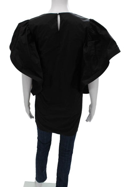 FT Inc Womens Tunic Blouse Black Short Sleeve Round Neck 100% Cotton Size M