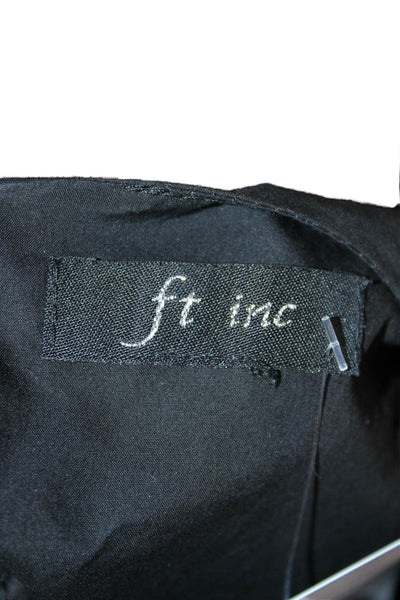 FT Inc Womens Tunic Blouse Black Short Sleeve Round Neck 100% Cotton Size M