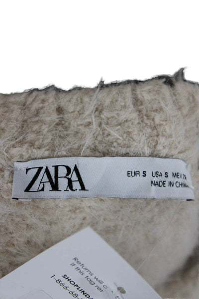 Zara Unisex Pullover Sweater Beige Crew Neck Long Sleeve Size S