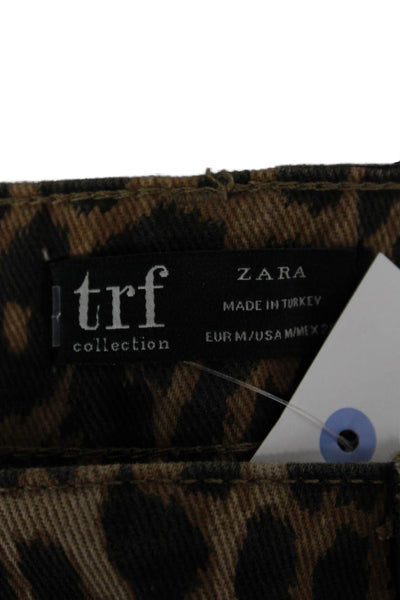 Zara Women Mini Animal Print Black Cotton Skirt Short Size M
