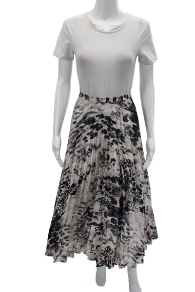Asos Women Pleated Animal Print Black Midi Skirt Size 6