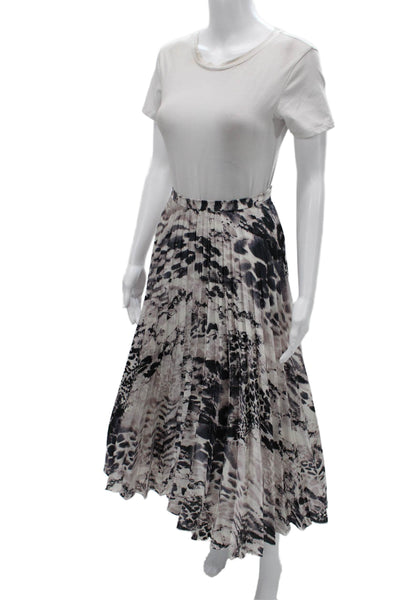 Asos Women Pleated Animal Print Black Midi Skirt Size 6